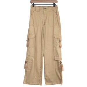 LOVE FIRE Wide‎ Leg Cargo Pants Sz 7 28x31 Gold Y2K Buckles Pockets Utility